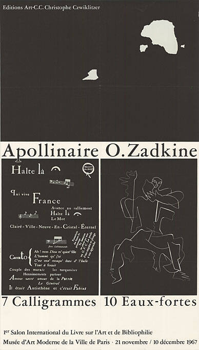 Apollinaire O. Zadkine, 7 Calligrammes, 10 Eaux-fortes, 1er Salon International du Livre sur l’Art et de Bibliophilie, Musée d’Art Moderne de la Ville de Paris