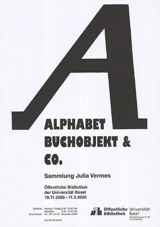 Alphabet, Buchobjekt & Co., Sammlung Julia Vermes, Öffentliche Bibliothek der Universität Basel