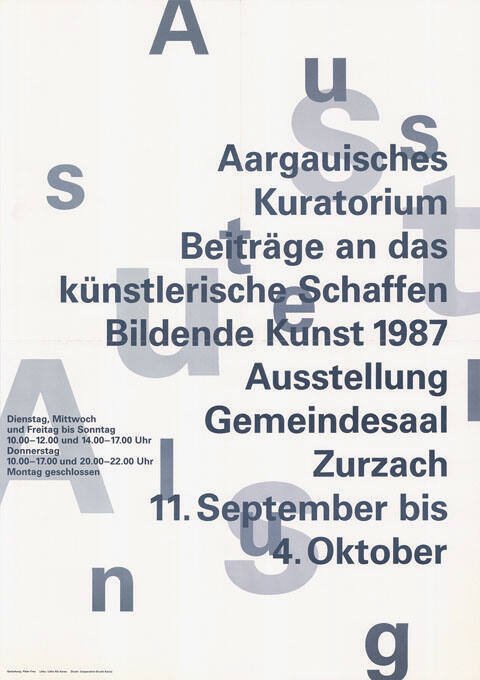 Aargauisches Kuratorium, Beiträge an das künstlerische Schaffen, Bildende Kunst 1987, Gemeindesaal Zurzach