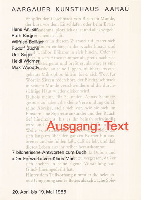 Ausgang: Text, Aargauer Kunsthaus Aarau