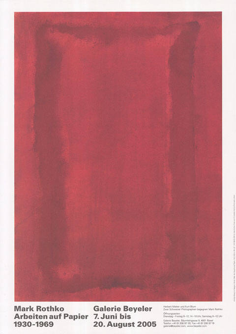 Mark Rothko, Arbeiten auf Papier 1930–1969, Galerie Beyeler