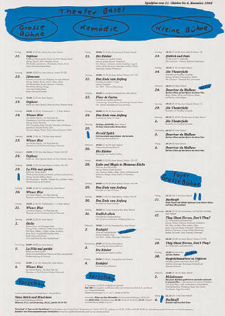 Theater Basel, Grosse Bühne, Komödie, Kleine Bühne, Spielplan vom 21. Oktober bis 4. November 1988