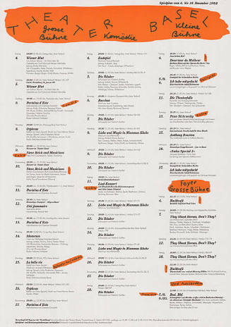 Theater Basel, Grosse Bühne, Komödie, Kleine Bühne, Spielplan vom 4. bis 18. November 1988