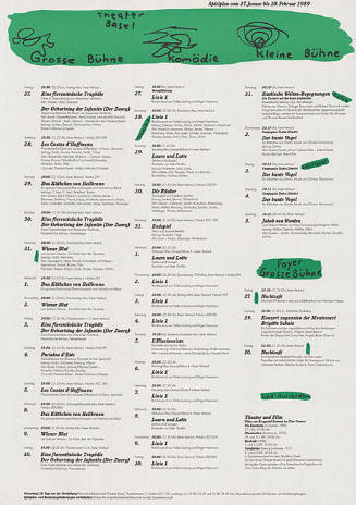 Theater Basel, Grosse Bühne, Komödie, Kleine Bühne, Spielplan vom 27. Januar bis 10. Februar 1989