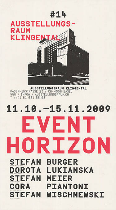 Event Horizon, Stefan Burger, Dorota Lukianska, Stefan Meier, Cora Piantoni, Stefan Wischnewski, Ausstellungsraum Klingental