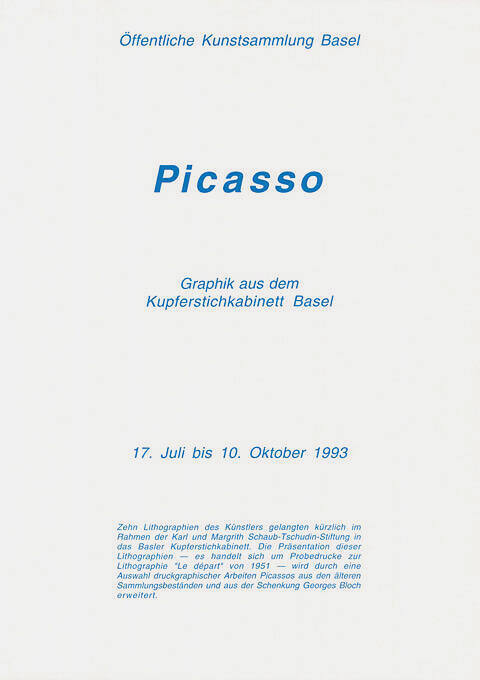 Picasso Graphik aus dem Kupferstichkabinett Basel, Öffentliche Kunstsammlung Basel