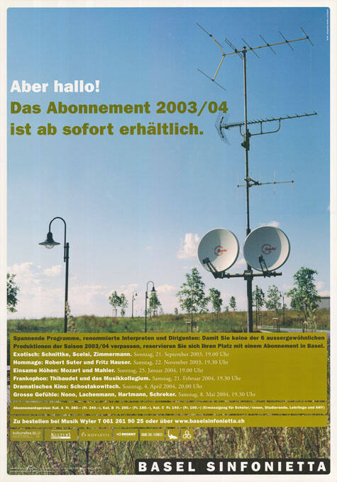 Aber hallo! Das Abonnement 2003/04 ist ab sofort erhältlich, Basel Sinfonietta