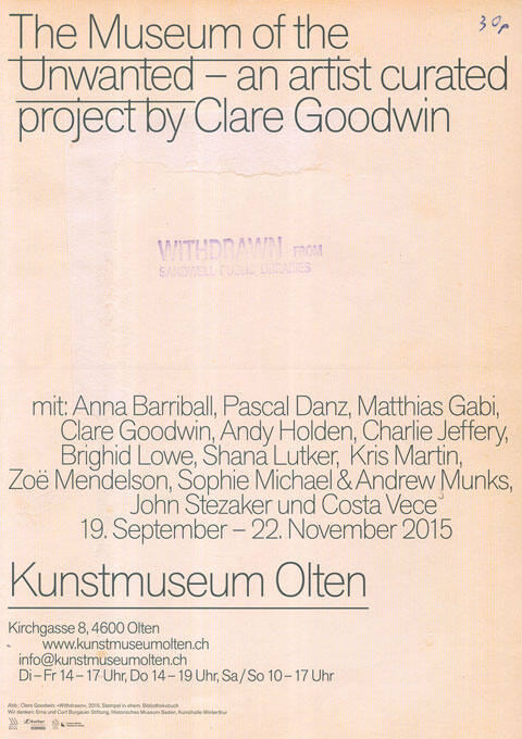 The Museum of the Unwanted – an artist curated project by Clare Goodwin, Kunstmuseum Olten