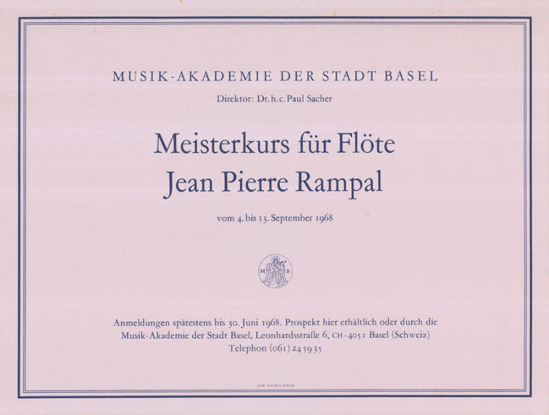 Meisterkurs für Flöte, Jean Pierre Rampal, Musik-Akademie der Stadt Basel