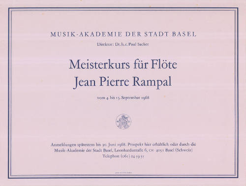 Meisterkurs für Flöte, Jean Pierre Rampal, Musik-Akademie der Stadt Basel