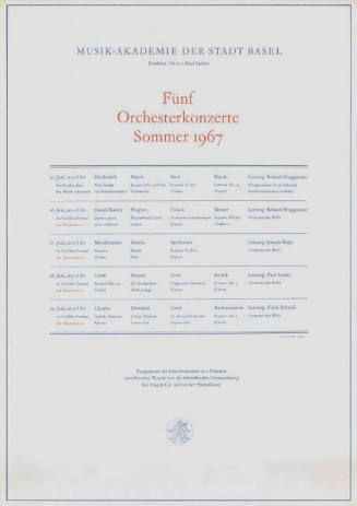 Fünf Orchesterkonzerte Sommer 1967, Musik-Akademie der Stadt Basel