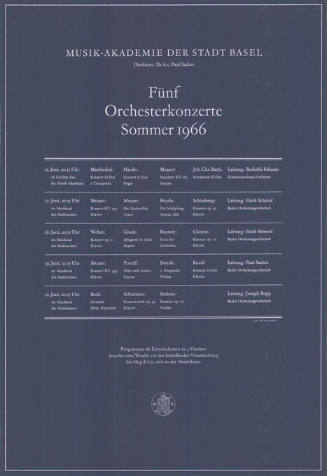 Fünf Orchesterkonzerte Sommer 1966, Musik-Akademie der Stadt Basel