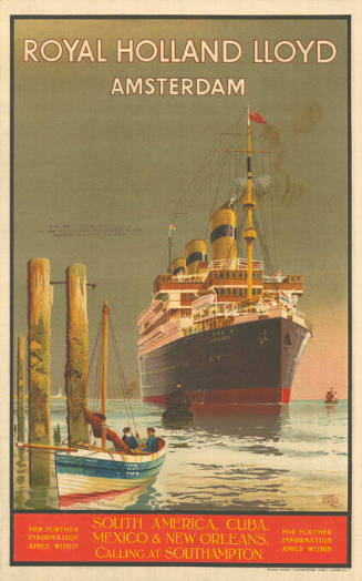 Royal Holland Lloyd, Amsterdam, South America, Cuba, Mexico & New Orleans. Calling at Southampton.