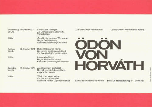 Ödön von Horváth, Studio der Akademie der Künste, Berlin