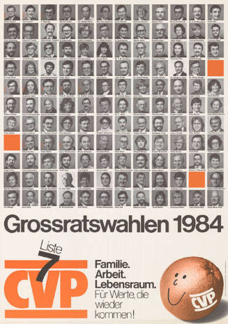 Grossratswahlen 1984, CVP, Familie. Arbeit. Lebensraum. Für Werte, die wieder kommen!