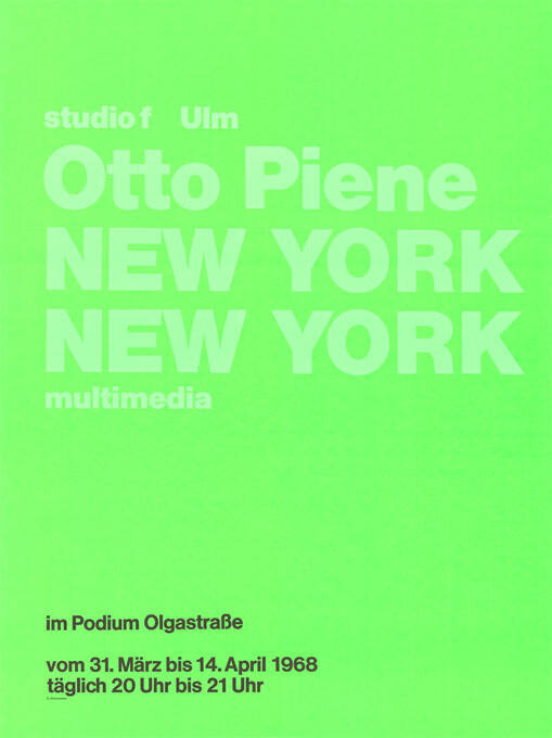 Otto Piene, New York, New York, Studio f, Ulm