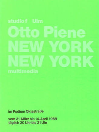 Otto Piene, New York, New York, Studio f, Ulm