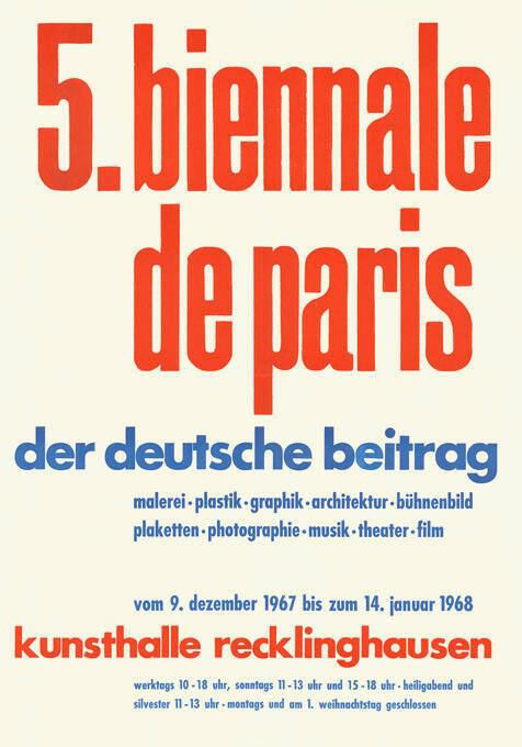 5. Biennale de Paris, Der deutsche Beitrag, Kunsthalle Recklinghausen