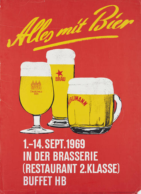 Alles mit Bier, Dreikönigsbier, [Stern]bräu, Hürlimann, In der Brasserie (Restaurant 2. Klasse), Buffet HB