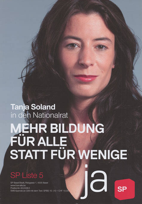 Tanja Soland in den Nationalrat, Mehr Bildung für alle statt für wenige, SP Liste 5, Ja SP