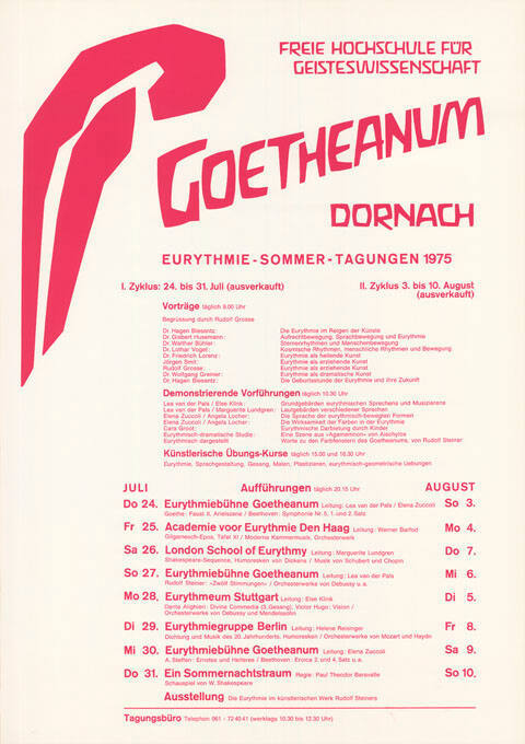 Goetheanum Dornach, Eurythmie-Sommer-Tagungen 1975