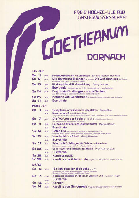 Goetheanum Dornach, Programm Januar / Februar / März