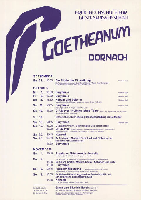 Goetheanum Dornach, Programm September / Oktober / November