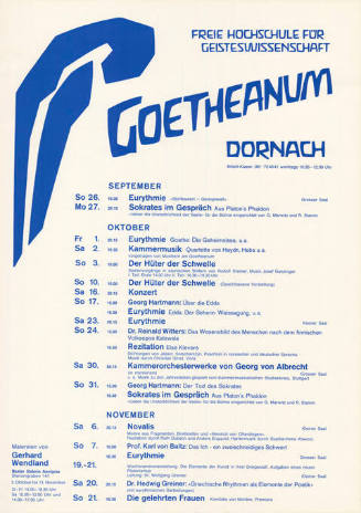 Goetheanum Dornach, Programm September / Oktober / November