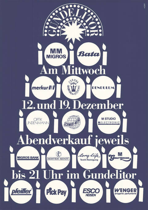 Gundelitor, Am Mittwoch 12. und 19. Dezember Abendverkauf jeweils bis 21 Uhr im Gundelitor