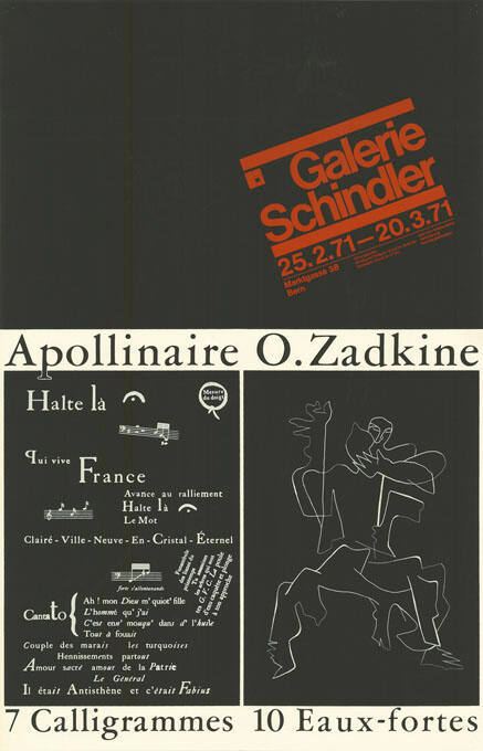 Apollinaire, O. Zadkine, Galerie Schindler, Bern