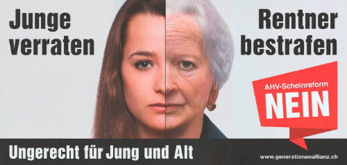 Junge verraten, Rentner bestrafen, Ungerecht für Jung und Alt, AHV-Scheinreform Nein