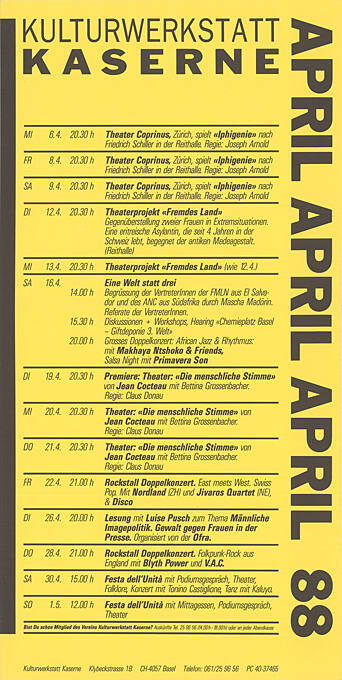 Kulturwerkstatt Kaserne, April 88