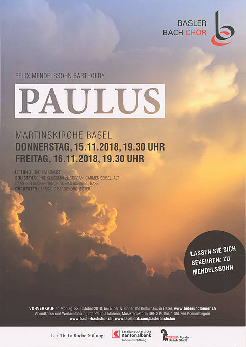 Felix Mendelssohn Bartholdy, Paulus, Basler Bach Chor