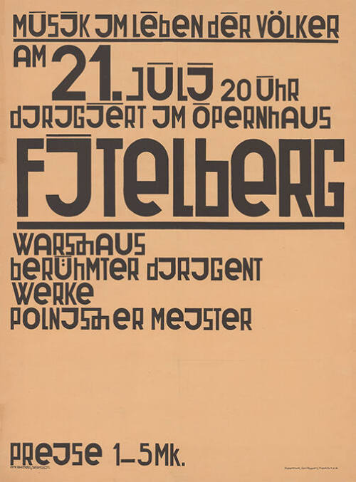 Musik im Leben der Völker, Am 21. Juli 20 Uhr dirigiert im Opernhaus, Fitelberg, Warschaus berühmter Dirigent, Werke polnischer Meister