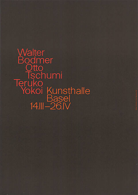 Walter Bodmer, Otto Tschumi, Teruko Yokoi, Kunsthalle Basel