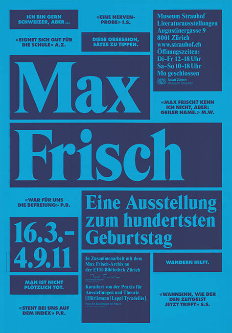 Max Frisch, Eine Ausstellung zum hundersten Geburtstag, Museum Strauhof