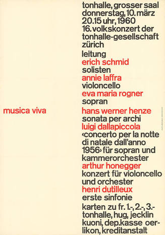 Musica viva, 16. Volkskonzert der Tonhalle-Gesellschaft Zürich, Tonhalle, Grosser Saal