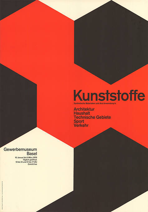 Kunststoffe, Synthetische Materialien und ihre Anwendung in Architektur, Haushalt, Technische Gebiete, Sport, Verkehr, Gewerbemuseum Basel