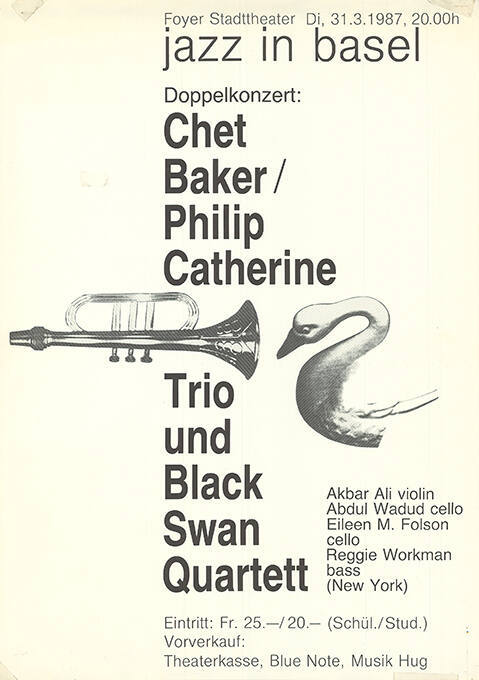 Jazz in Basel, Chet Baker / Philip Catherine Trio und Black Swan Quartett, Stadttheater