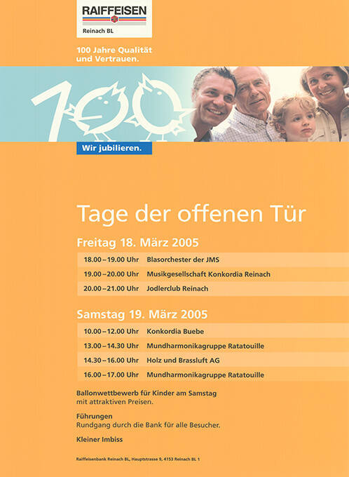 Tage der offenen Tür, 100 Jahre Qualität und Vertrauen, Raiffeisen, Reinach BL