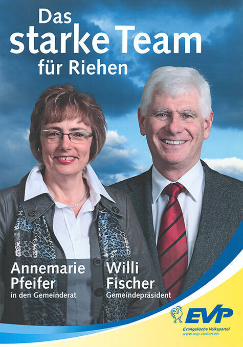 Das starke Team für Riehen, Annemarie Pfeifer in den Gemeinderat, Willi Fischer Gemeindepräsident