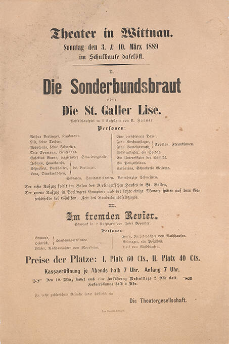 Die Sonderbundsbraut, Theater in Wittnau