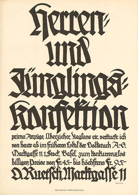 Herren- und Jünglings-Konfektion, D. Ruetsch, Marktgasse 11