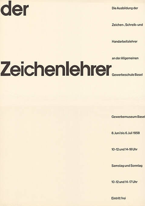 Der Zeichenlehrer, Die Ausbildung der Zeichen-, Schreib- und Handarbeitslehrer an der Allgemeinen Gewerbeschule Basel, Gewerbemuseum Basel