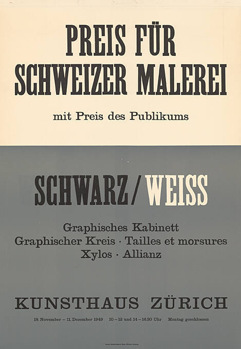 Preis für Schweizer Malerei, mit Preis des Publikums, Schwarz / Weiss, Graphisches Kabinett, Kunsthaus Zürich