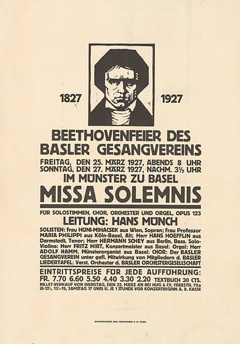 Missa solemnis, 1827, 1927, Beethovenfeier des Basler Gesangvereins, im Münster zu Basel