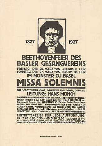 Missa solemnis, 1827, 1927, Beethovenfeier des Basler Gesangvereins, im Münster zu Basel