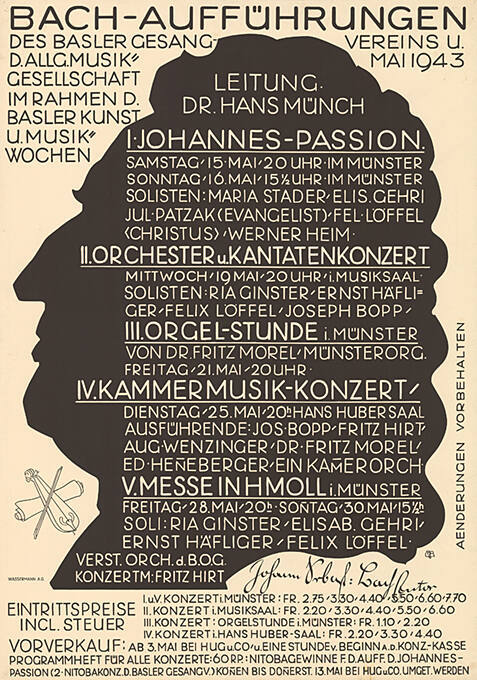 Bach-Aufführungen der Basler Gesangvereins u. d. Allg. Musikgesellschaft im Rahmen d. Basler Kunst- u. Musikwochen