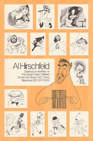 Al Hirschfeld, Drawings on exhibition at the Margo Feiden Galleries, New York