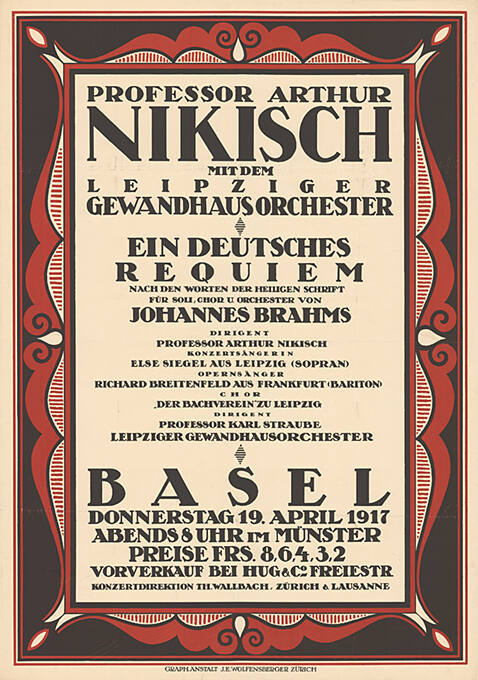 Professor Arthur Nikisch, mit dem Leipziger Gewandhausorchester, Ein deutsches Requiem, Johannes Brahms, Basel, Münster